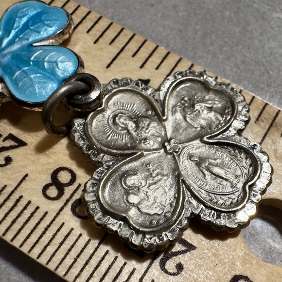 Estate Jewelry - Amazing Vintage Sterling Silver Clover Cross Enamel Pendant. Intricately etched